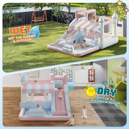 Miniatura 3 de Albott Casa inflable de rebote, tobogán acuático con zona de salto, pared de escalada y piscina de chapoteo, puente interior y exterior para niños