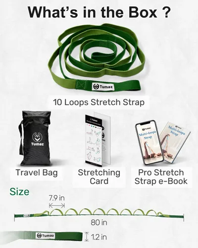 Miniatura 4 de Tumaz Stretching Strap - 10 Loops & Non-Elastic Yoga Strap - Perfect Home Workout Stretch Strap for Physical Therapy, Yoga, Pilates, Flexibility