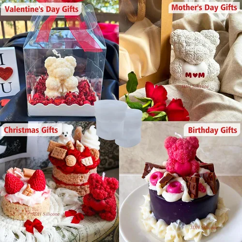Miniatura 2 de 2 moldes de silicona de oso de rosas, moldes para hacer velas de oso de peluche 3D, molde de resina epoxi de silicona, adorno para velas de cera