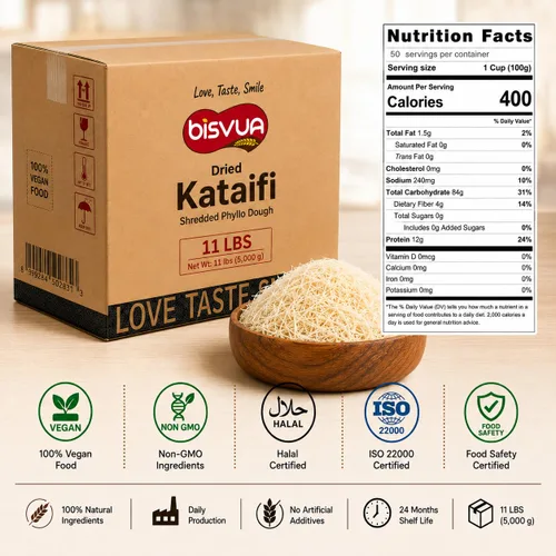 Miniatura 2 de BISVUA Kataifi seco a granel de alta calidad (11 libras) – Masa de fillo triturada seca dorada para cocina comercial, barras de chocolate Dubai
