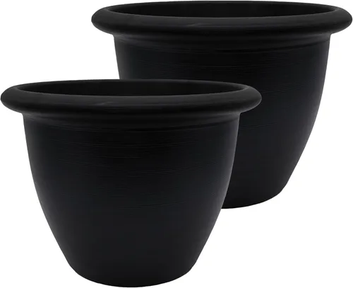 The HC Companies Sevilla - Macetas de flores para exteriores e interiores, macetas redondas con autorriego para hierbas y más (9 pulgadas, negro,