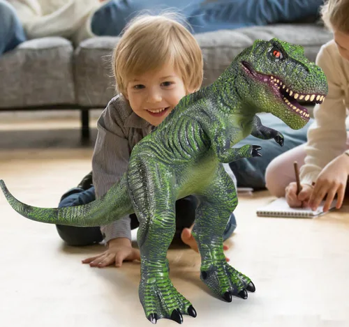 Miniatura 4 de YONGJULE Juguetes grandes de dinosaurios: juguete de dinosaurio suave Tiranosaurio Rex de 28 pulgadas para niños de 3 a 5 años, dinosaurio inflable