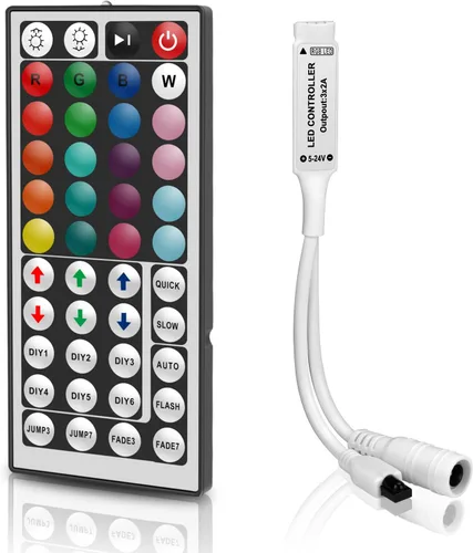 Miniatura 11 de VIPMOON Controlador LED remoto inalámbrico RF de 17 teclas, DC 5V/12V/24V Mini controlador RGB de 4 pines para 5050 3528 5630 luces de tira LED