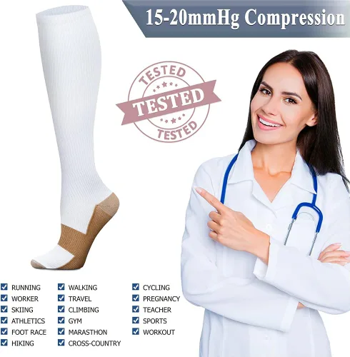 Miniatura 6 de QUXIANG - Calcetines de compresión de cobre para mujeres y hombres (8 pares), lo mejor para correr, ciclismo, atletismo, 15-20 mm Hg