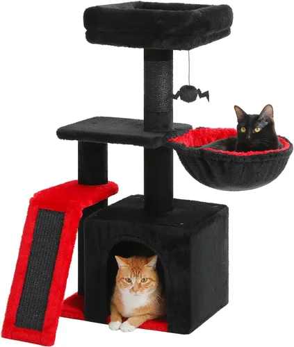 Miniatura 13 de PETEPELA - Árbol para gatos con flores, torre de 32 pulgadas para interiores, condominio para gatos pequeños con rampa de sisal para rascar, hamaca