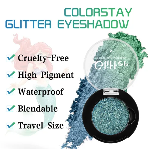 Miniatura 4 de Sombra de ojos verde azulado, paleta de sombras de ojos con purpurina multicromada altamente pigmentada con cambio de verde azulado a azul dorado