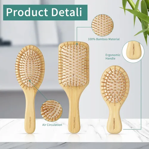 Miniatura 3 de DEBETOOL Juego de Cepillos de Cabello de Bambú, Peine de Paleta de Bambú de Madera Natural Desenredante para el Crecimiento del Cabello - Peine