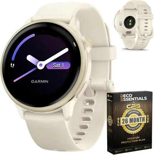 Garmin 010-02985-01 VIVOACTIVE 6 Health and Fitness GPS Smartwatch Hueso con Banda de Silicona Paquete con Paquete de Protección Mejorada CPS de 2