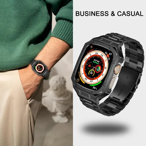 Miniatura 5 de BAITEYOU Correa de acero inoxidable con estuche compatible con Apple Watch Ultra 3 2 1 de 49 mm, correa resistente con cubierta protectora de metal
