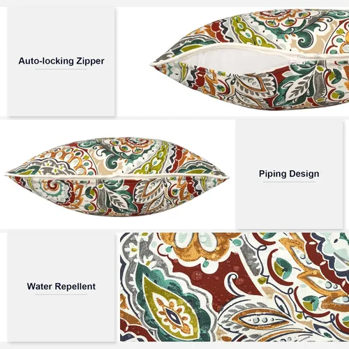 Miniatura 696 de Juego de 2 almohadas para exteriores de 16 x 16 pulgadas, repelentes al agua con interiores, para muebles de patio, hogar, jardín, geometría bohemia