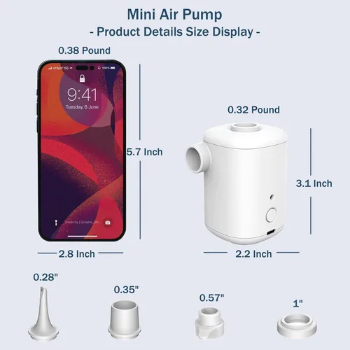 Miniatura 5 de Bomba de aire eléctrica, bomba de aire portátil con batería de 2000 mAh recargable por USB para inflar desinflar, desinflar para anillo de natación