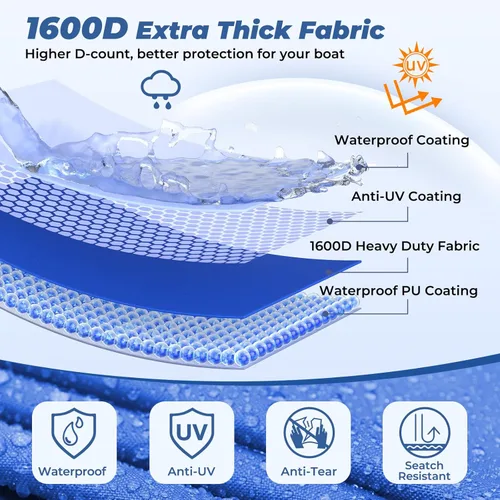Miniatura 2 de RVMasking Funda para Barco, Lona de Poliéster 1400D Ultra Gruesa con Doble Capa de Impermeabilización PU, Se Adapta a 16-18.5 pies Tri-Hull, V-Hull