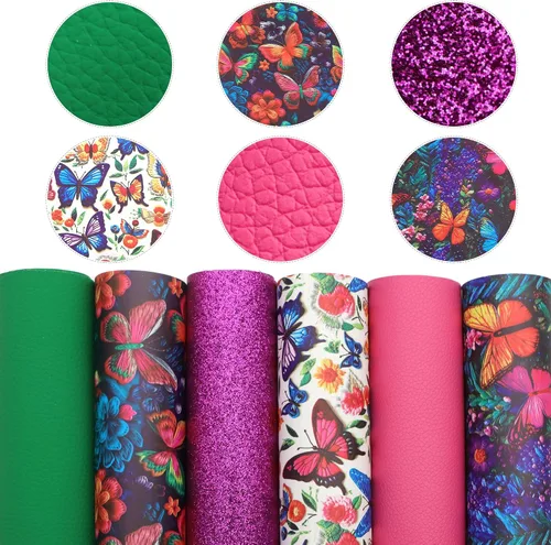 David accessories 6 hojas de tela de piel sintética con estampado de flores, de 7.7 x 12.9 pulgadas, incluye 2 tipos de tela de cuero para hacer