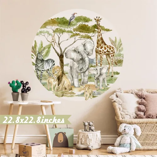 Miniatura 7 de Calcomanías de pared de animales de la selva para niños, diseño de animales de safari africano, despegar y pegar, decoración de paredes de bosque