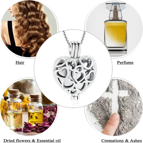 Miniatura 12 de Collar con medallón de cremación conmemorativa con corazón eterno con mini urna para cenizas de seres queridos