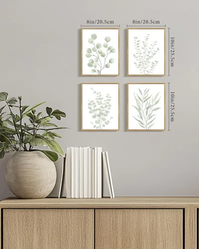 Miniatura 4 de KUVIOKE Arte botánico enmarcado bohemio para pared de plantas de baño, decoración de pared, impresiones de hojas de eucalipto verde salvia, estética