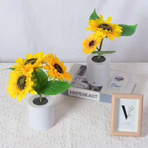 Miniatura 3 de Lámpara de girasol – Luz nocturna de girasol artificial, lámpara de flores recargable por USB para regalo del día de la madre, decoración de Tres