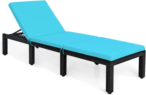 Miniatura 8 de HAPPYGRILL Silla de salón de ratán para patio, silla reclinable ajustable de mimbre con respaldo y cojín