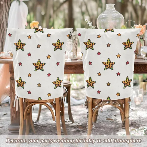 Miniatura 6 de Cartoon Leopard Print Stars White Decorative Chairs Covers for Dining Room Anti-Dust Dorm Chair Cover protectores para sillas de comedor 6 Set of 6