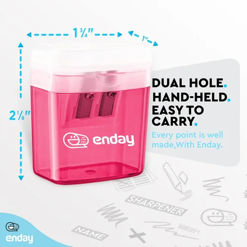 Miniatura 5 de Sacapuntas manual de doble agujero, color rosa, sacapuntas de lápices jumbo con tapa y contenedor, sacapuntas de mano para lápices grandes