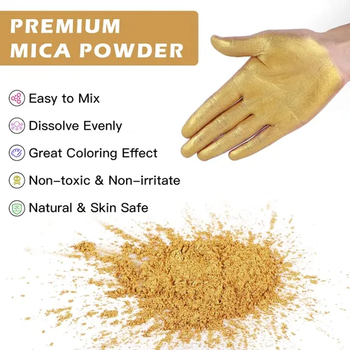 Miniatura 3 de HTVRONT - Polvo de mica en color dorado para resina epoxi, pigmento en polvo natural de 3.5 onzas (100 g), fácil de mezclar para hacer velas, jabón