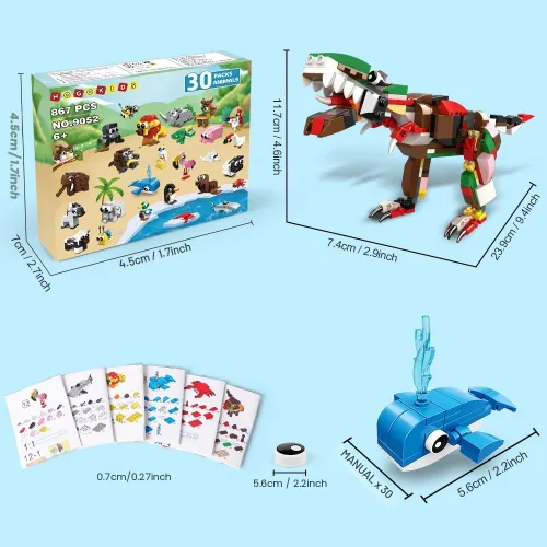 Miniatura 8 de HOGOKIDS 30 paquetes de recuerdos de fiesta para niños – 867 piezas de bloques de construcción de animales pequeños para premios de aula, rellenos