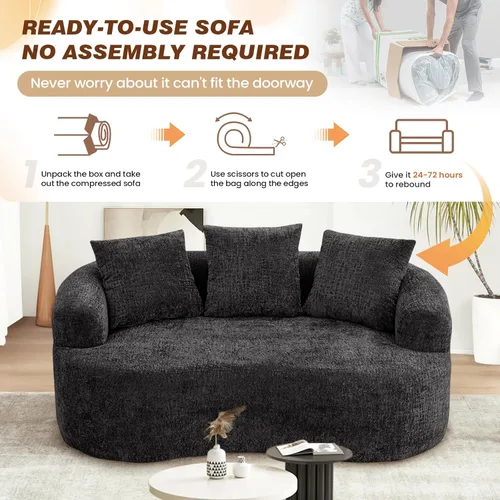 Miniatura 3 de Sofá modular curvo de 60.18 pulgadas para sala de estar, moderno sofá nube de felpilla de felpa con asiento profundo comprimido sin hueso con 3