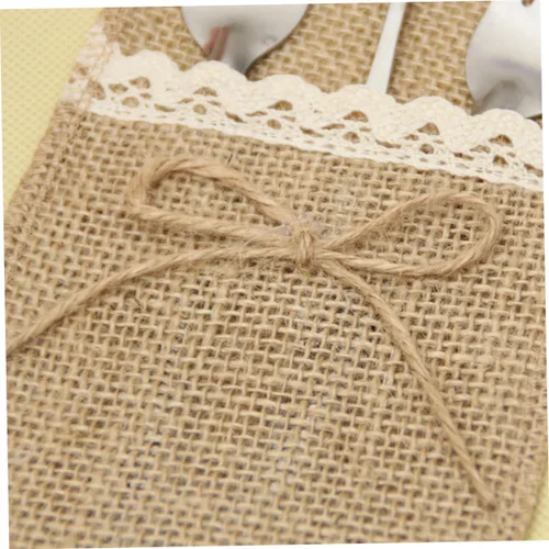 Miniatura 4 de Abaodam 40 piezas de arpillera natural, soportes para utensilios, cuchillos, tenedores, bolsas de arpillera, servilleteros para decoración de fiesta