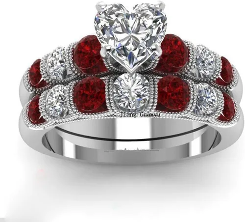 Miniatura 27 de Conjunto de dos anillos de boda para él y para ella, anillos para parejas. Anillos de compromiso para novia en acero inoxidable chapado en oro Blanco