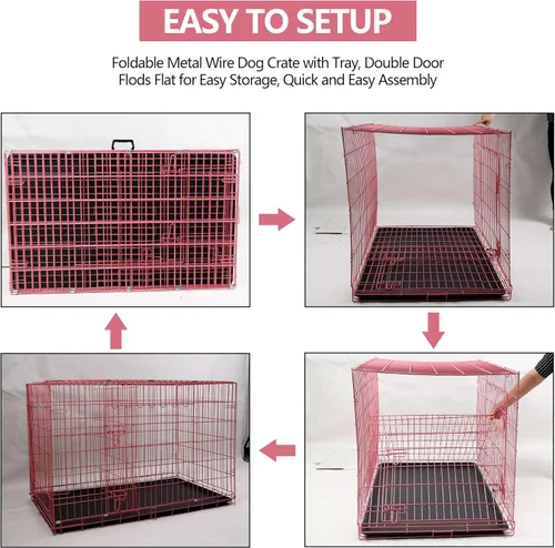 Miniatura 5 de Jaula mediana para perros de 30 pulgadas, resistente para perros medianos, jaula plegable de alambre de metal con bandejas extraíbles, cerraduras