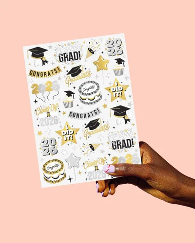 Miniatura 5 de xo, Fetti Tatuajes temporales de graduación 2026 – 48 estilos de aluminio Decoraciones de fiesta de graduación, accesorio para niñas graduadas