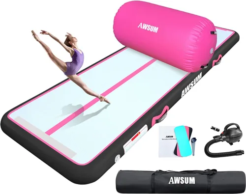 Miniatura 9 de AWSUM Colchoneta de Gimnasia de 10 pies/13 pies con Rodillo de Aire Barril de Volteretas Entrenador de Salto Mortal hacia Atrás y Flexión hacia