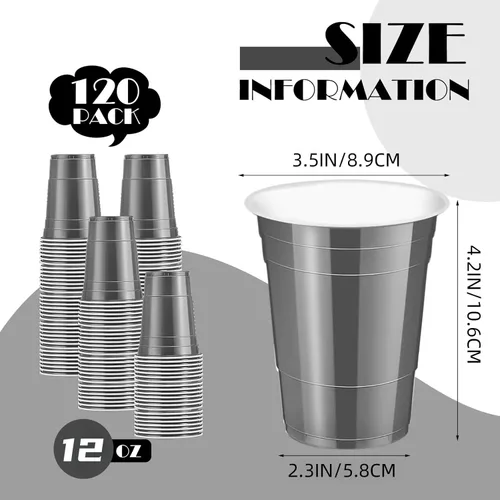 Miniatura 2 de 120 vasos de plástico grises para Año Nuevo, vasos desechables de plástico de 12 onzas, tazas de fiesta grises para beber, degustaciones servidas