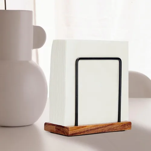 Miniatura 5 de Servilletas de madera de acacia con alambre de metal, servilletero de pie para mesa