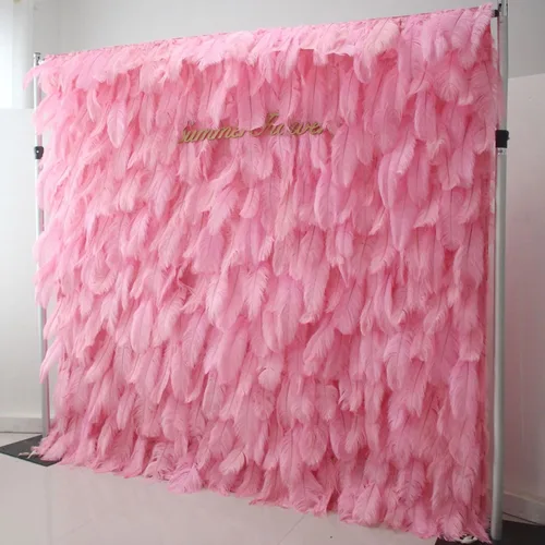 Miniatura 2 de Paneles de pared de flores artificiales de plumas rosas, tapete de pared de flores de imitación floral 3D de seda para telón de fondo, decoración