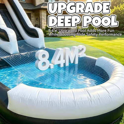 Miniatura 6 de Tobogán acuático inflable para adultos, tobogán acuático 100% de PVC de 21 pies con piscina grande, tobogán ancho con piscina poco profunda