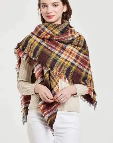 Miniatura 2 de Wander Agio Bufanda de manta cálida para mujer, chal cuadrado de invierno, bufandas infinitas grandes, bufanda a cuadros