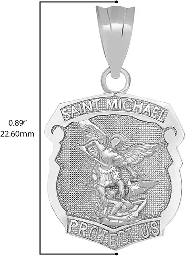 Miniatura 3 de Collar con colgante de medalla de San Miguel el el Arcángel de plata de ley 925