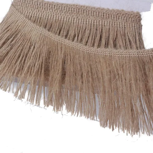 Miniatura 5 de Borde de arpillera con flecos de yute y borlas, 4 pulgadas de ancho, 5 yardas de largo para accesorios de ropa, vestidos de novia latinos