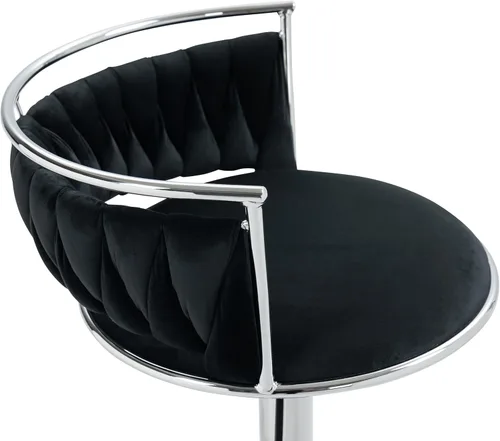 Miniatura 5 de Juego de 2 taburetes de bar giratorios de 360°, silla de bar de terciopelo ajustable a altura de mostrador moderna, taburete de metal plateado