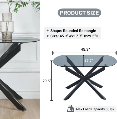 Miniatura 2 de Moderna mesa consola ovalada de vidrio, mesa de sofá estrecha para entrada, entrada, sala de estar, vestíbulo, pasillo, oficina, 45 pulgadas de Negro