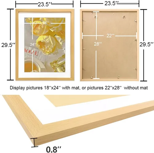 Miniatura 6 de EZOOZE Marco de fotos con patrón de madera de 22 x 28 pulgadas, para fotos de 18 x 24 pulgadas con paspartú o impresión de 22 x 28 pulgadas sin