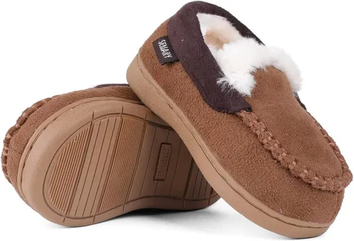 SEMARY Toddler Kids' Moccasin House Shoe with Indoor Outdoor Memory Foam Sole Protection Slipper U722WLFX-0914