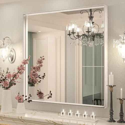 Miniatura 95 de Keonjinn - Espejo con Marco Negro para Baño de 48 x 30 Pulgadas, Espejo Grande de Baño con Marco de Metal Negro Mate, Rectangular, para Pared