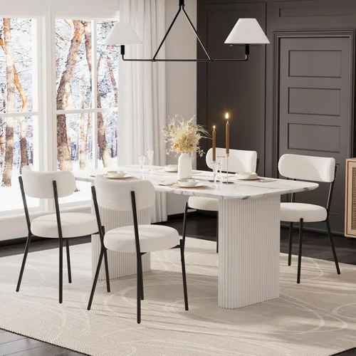Miniatura 37 de RGZ Juego de mesa de comedor oval moderna de 71", juego de mesa y sillas de 7 piezas para 6, juego de mesa de cocina de mármol sintético y 6 sillas