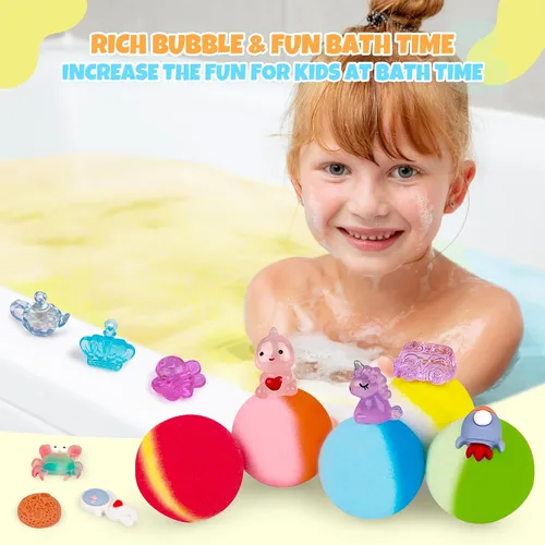 Miniatura 10 de 48 piezas de bombas de baño para niños con juguete en el interior, baño de burbujas orgánico y colorido para niños seguro, mejor set de regalo