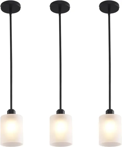 Miniatura 10 de Paquete de 3 Luces Colgantes para Isla de Cocina, Iluminación Colgante para Isla de Cocina, Luz Colgante de Vidrio con Jaula en Espiral, Pantalla
