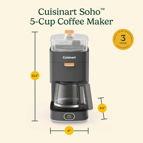Miniatura 11 de Cuisinart Soho - Cafetera de 5 tazas, 800 vatios, color negro, DCC-5BK