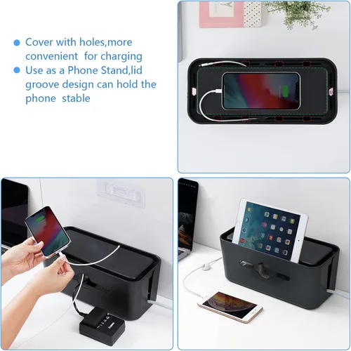 Miniatura 9 de Caja de organización de cables, caja organizadora de cables para escritorio y suelo, organizador de caja de cables para cubrir los cables de la tira