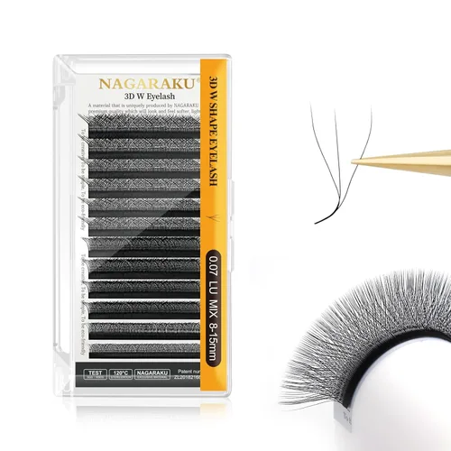 Miniatura 166 de NAGARAKU Extensiones de pestañas Double Tips 4D W, suministros con puntas dobles, gruesas con rizado D de 0.07 mm, bandeja mixta 8-15 mm, 0.07-D